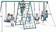Hapfan Swing Sets for Backyard with Saucer Swing,Belt Swing,Glider,Climbing Rope,Climbing Ladder
