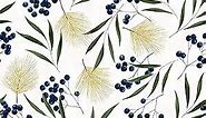Hoffman Metallic Meet Magnolia Berry Sprigs Blue Jay/Gold, Quilting Fabric by the Yard