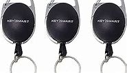 KeySmart Retractable Carabiner - Belt Clip Key Ring and Snap Badge Reel (3-Pack) - Multipurpose and Durable Badge Holder/Carabiner