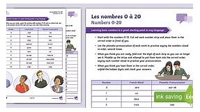 French: Numbers to 20 Activity Sheet