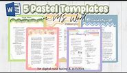 MS Word Pastel Templates for Digital note taking, aesthetic, ol class activity, how I take notes 📝
