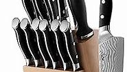 Damascus Kitchen Knife Set, 15-Piece Kitchen Knife Set with Block, ABS Ergonomic Handle for Chef Knife Set and Serrated Steak Knives Knife Sharpener and Kitchen Shears, Beechwood Block