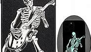 Skull Phone Case for iPhone 14 Pro Max, Cool Goth Edgy Gothic Emo Design, Rock n Roll Style, Skeleton Playing Guitar, Glow in The Dark, Leather Finish (iPh 14 Pro Max-Skeleton Playing Guitar)