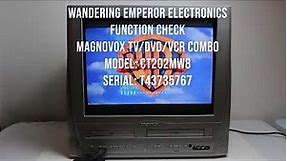 Magnavox TV DVD VCR Combo CT202MW8 Serial: T43735767 function check