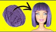DIY Barbie Hairstyles with Yarn | How To Make Purple Doll Hair for Old Toys