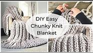 🧶 DIY Easy Chunky Knit Blanket | How to make a Chunky Blanket with hands | ASMR home decor 🪢