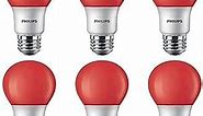 Philips LED 463216 A19 Party Bulbs: 8-Watt (60-Watt Equivalent), E26 Medium Screw Base, Red Light, 6-Pack