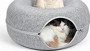 Cat Tunnel Bed, Cat Tunnels with Ventilated Window for Indoor Cats, Cat Cave for Hideaway, Anti-Collapse Felt Dount Tunnel for Small Pets. (20 Inch, Light Grey)