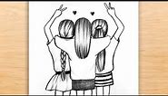 Best Friends Drawing Step by Step | BFF Drawings| Friendship Drawing |How to Draw Three Best Friends