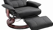 HOMCOM Faux Leather Manual Recliner, Adjustable Swivel Lounge Chair with Footrest, Armrest and Wrapped Wood Base for Living Room, Black