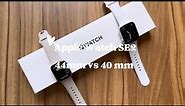 Apple Watch SE2 44mm vs 40mm size comparison on small wrist.