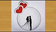 Easy way to draw couple shadow drawing in circle with two heart ||Gali Gali Art ||