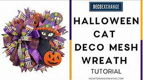 DIY Cat Halloween Wreath (deco mesh) - Easy, Even for Beginners! | DIY Halloween Wreath