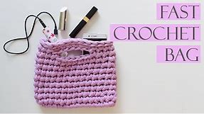 Crochet bag using T-shirt yarn. Fast crocheted accessories