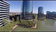 Aerial footage of Oracle's headquarters in Redwood City, CA