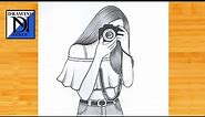 How to Draw a Girl Holding Camera || Pencil sketch for beginner || Easy drawing || Girl drawing