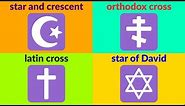 RELIGIOUS SYMBOLS AND ZODIAC SIGNS Vocabulary for Beginners, Kids, Kindergarten with Emojis