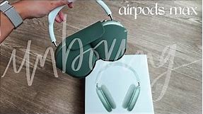 AIRPODS MAX GREEN UNBOXING: aesthetic & asmr, testing noise canceling, trying on & first impressions