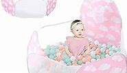 GOGOSO Pink Ball Pit for Babies - Pop Up Large Play Tent Baby Ballpits Fence with Basketball Hoop for 1-3 Toddlers Girls Kids Cats Pets Indoor Outdoor Toy Birthday Christmas Decoration