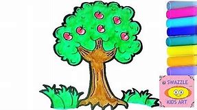 How to draw an apple tree | Drawing and coloring