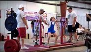9 year old Naomi Kutin squats 205 lbs at a weight of 91 # - all time raw world record