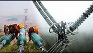 China's Unbelievable Skilled Power Line Workers Walking In Clouds