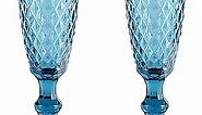 Vintage Champagne Flutes 5 oz Crystal Goblet Wine Glasses Colors, Set of 2 , Creative Vintage Color, Empaistic Glasses (Blue diamond lattice)