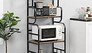 O&K FURNITURE Metal 4-Tier Kitchen Bakers Rack with Storage Shelf, Standing Microwave Oven Stand Rack Spice Rack Organizer, Double-Purpose Rack for Wide Application,Residential, Vintage Brown