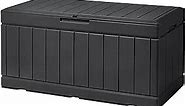 Devoko 85 Gallon Deck Box Lockable Resin Outdoor Storage Box waterproof Outdoor Container for Patio Furniture Cushions, Pillow (Black)