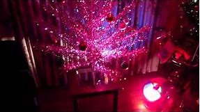 VINTAGE EARLY 1960'S EVERGLEAM 6FT ALUMINUM CHRISTMAS TREE WITH 12 INCH GEM COLOR WHEEL