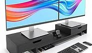 Epesoware Monitor Stand with 2 Drawers for Desk, Bamboo Dual Monitor Stand Riser with storage, Desk Shelf Organizer for Dual Computer Monitor Riser & Laptop, No Assembly Required, (Black)