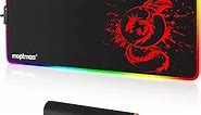 RGB Gaming Mouse Pad Anime Dragon Mousepad Mat LED with 15 Lighting Modes for Computer 31.5 X 12 Inch (Red)