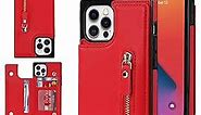 YDIJCYAN Crossbody Phone Case iPhone 12 / iPhone 12 Pro Leather Card Holders Wallet Protective Case Removable Adjustable Leather Strap with Button Compatible with iPhone 12/12 Pro 6.1 inch【red】