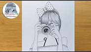 Easy Way to Draw a Girl is holding the camera || pencil sketch || How to draw a girl taking a photo