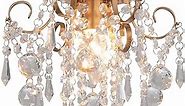 Q&S Mini Chandelier Crystal Ceiling Light,Small Flush Mount Gold Light Fixture for Entryway Bedroom Barthroom Hallway Closet E12