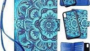 Vofolen Case for iPhone XR Case Wallet Leather PU Flip Cover Folio Detachable Magnetic Slim Shell Dual Layer Heavy Duty Protective Bumper Armor Wristband Card Holder for iPhone XR 10R Flower Mandala