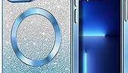 Hython for iPhone 13 Pro Case Clear Magnetic Glitter Phone Cases [Compatible with MagSafe] Full Camera Lens Protector Slim Gradient Sparkle Luxury Plating Shockproof Protective Cover Women, Light Blue