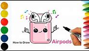 Cute Cartoon airpods drawing, Painting & Coloring for kids & toddlers | Coloring Adventure