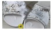 Bridal Crocs Slides #weddingday #bridalwear #bridalcrocs #bride #jewelrybyhoneyb #weddinginspiration #weddingreception #bridesreception #blingcrocs #bridencrocs | Jewelry by Honey B
