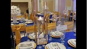 Gold, Royal blue and ivory wedding decoration