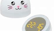 N/0 Kids Alarm Clock with Night Light, Cute Cat Digital Alarm Clock for Kids, 12/24H Digital Calendar Alarm Clock and Rechargeable Sleep Trainer Clock for Boys Girls Bedroom
