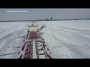 Canadian Freighter Trapped in Icy Lake Erie