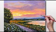 Acrylic Painting Sunset Lake Landscape - Correa Art