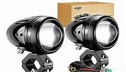 Auxbeam 3 Inch Motorcycle Round Lights, 6 Modes Driving Spotlights White/Amber Strobe Fog Light, 60W LED Offroad Work Lights Waterproof Ditch Light Pod with 10FT DT Wiring Harness- 2Pack