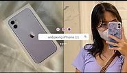unboxing iPhone 11 purple in 2022, 128gb + accessories + camera test | unboxing with ezen💜