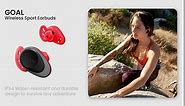 Cleer Goal Sport True Wireless Earbuds with 20 Hour Battery, for Workout and Exercise, Water and Sweat Resistant, Touch Controls, and High Audio Quality and Bass, Black/Red