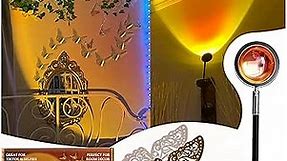 Sunset lamp sunset light decor - Teen Room Decor Aesthetic Home Bedroom Wall Decor Led Light Sunset Red Halo Sunset Projection Lamp & 12 Golden Butterfly Stickers Golden Hour Lamp Gift for Teen Girls