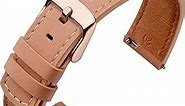 ANNEFIT 20mm Watch Band with Rose Gold Buckle, Quick Release Genuine Leather Replacement Strap (Apricot)