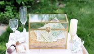NCYP Glass Card Box with Lid for Wedding Reception - 9.8" x 5.6" x 7.7" - Rectangle Storage Box for Party Wishwell Keepsake, Gold Decorative Terrarium (Glass Box Only)