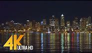 4K UHD Seattle at Night - Urban Relax Video, View from Alki Beach Trail - 3 Hours